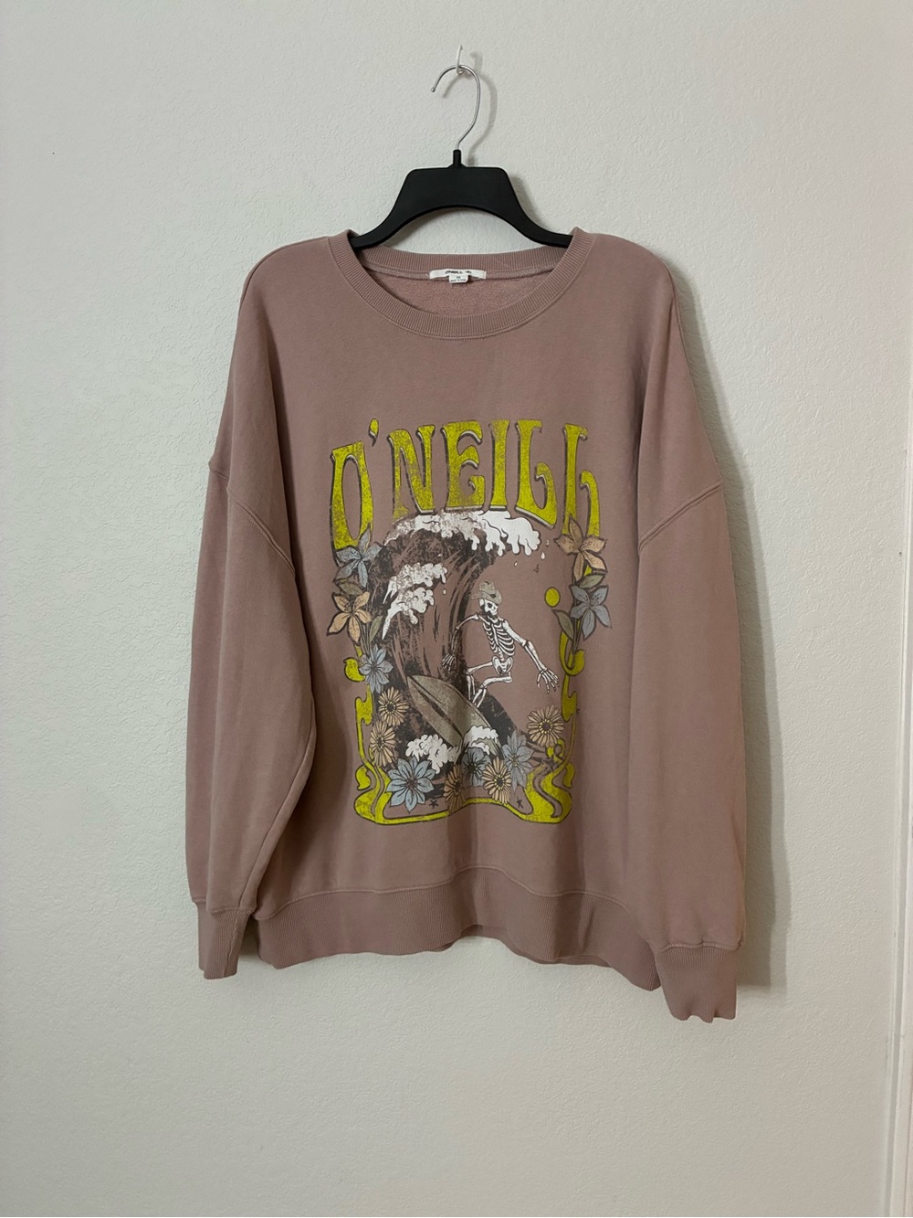 O’Neill Surf Skeleton Wave Graphic Crewneck Sweatshirt Pink Size Medium